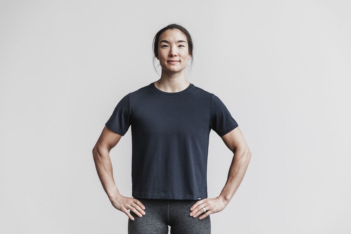 Nobull Lightweight Boxy Women's T Shirts Navy | Australia (RX5201)